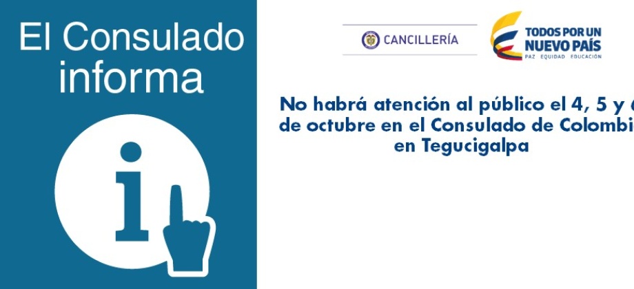 No habrá atención al público el 4, 5 y 6 de octubre en el Consulado de Colombia