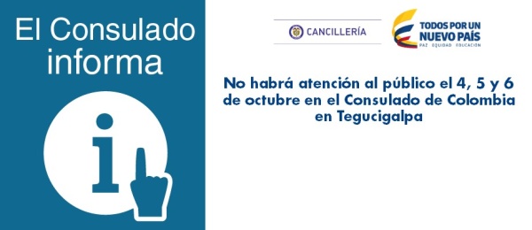 No habrá atención al público el 4, 5 y 6 de octubre en el Consulado de Colombia